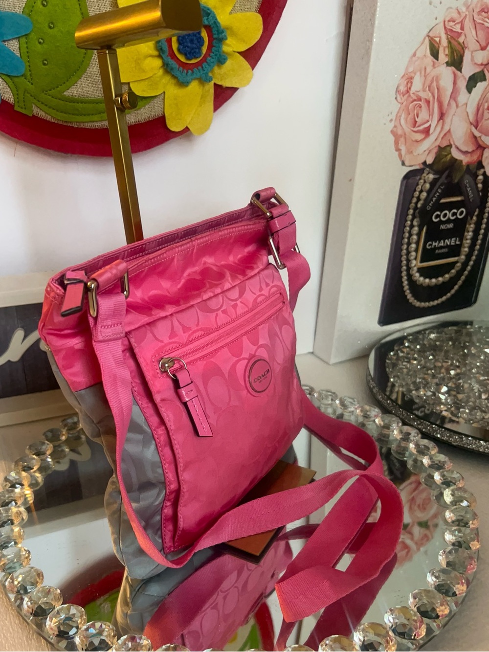 Coach Signature hot pink and gray Nylon F77576 crossbody bag - Picture 4 of 13